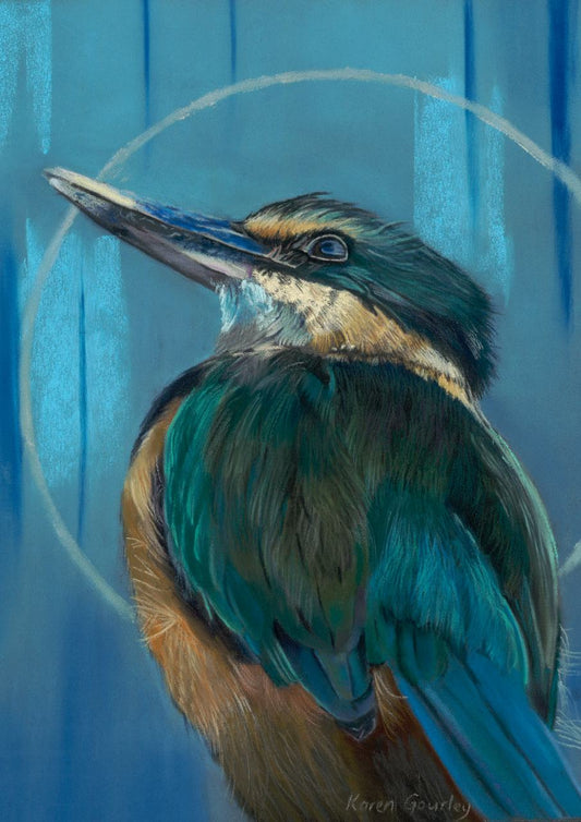 Sacred Kotare Kingfisher Original Pastel Painting