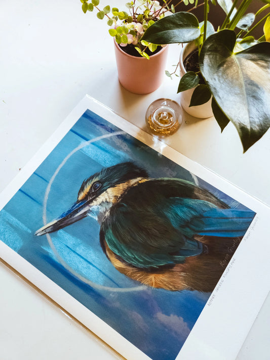 Kotare Sacred Kingfisher - Limited Edition Fine Art Print Karen Gourley Artist