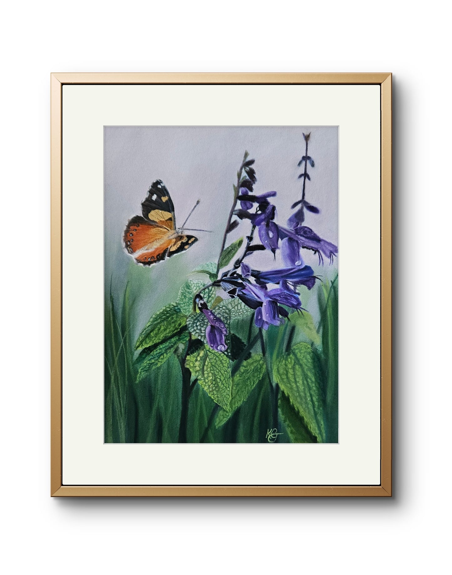 Butterfly in Salvia framed painting