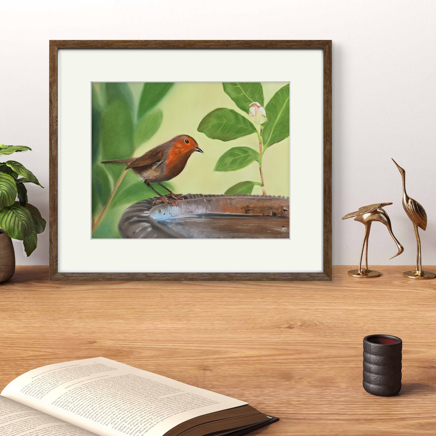 Watching Over Robin on birdbath Painting