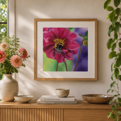 Dahlia Delight | Bumblebee Fine Art Print Karen Gourley Artist