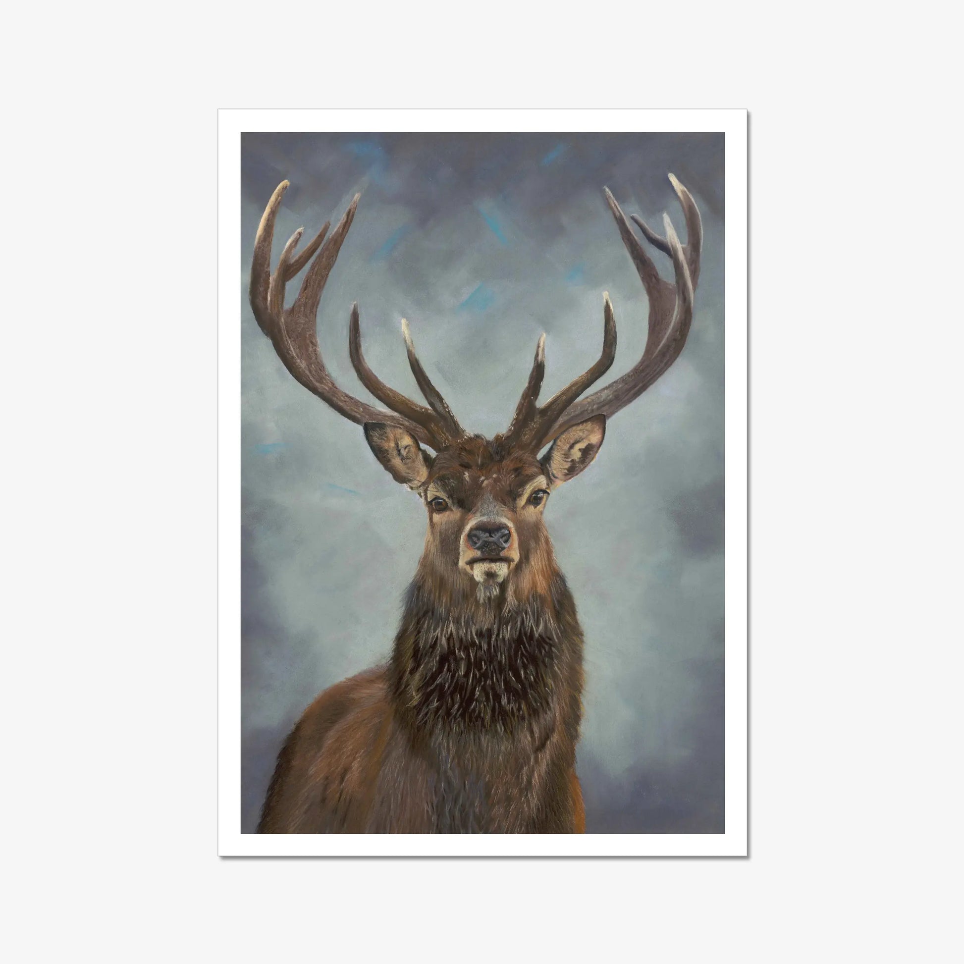 a stag deer with grey and blue backround