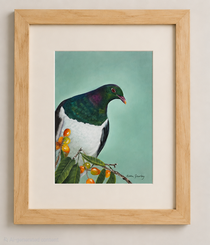 Kererū soft pastel painting detail – NZ native bird original artwork by Karen Gourley