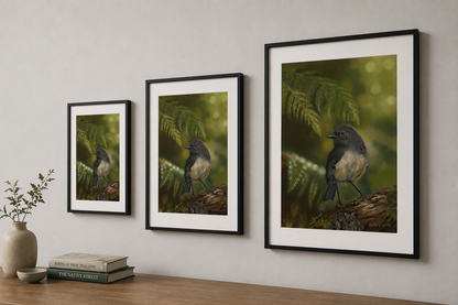 South Island robin kakaruwai fine art print by Karen Gourley