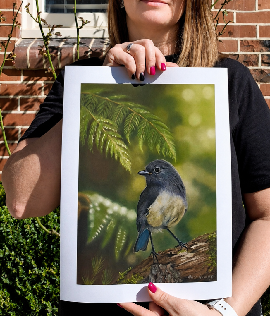The Forest Watches Back | South Island Robin Limited Edition Print Karen Gourley Artist