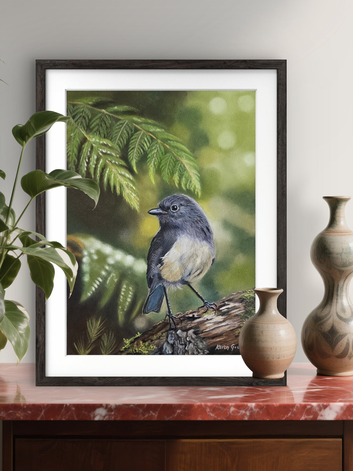 South Island Robin - Original Soft Pastel Painting Karen Gourley